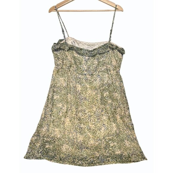 J Crew Floral Green & Cream Sleeveless Silk Dress Size 8 Adjustable Straps - Picture 2 of 12